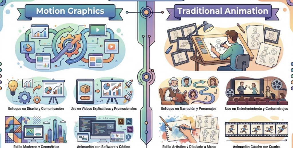 Diferencias entre Motion Graphics y Animación Tradicional para Empresas 3 Motion Graphics y Animación Tradicional